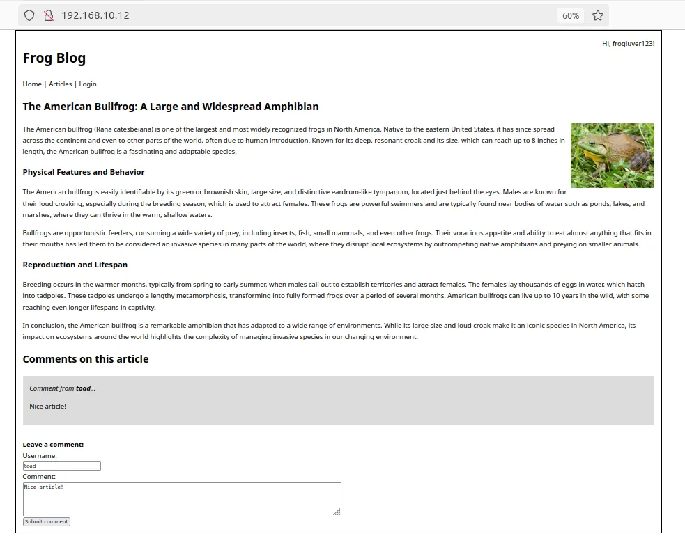 Screenshot of blog page