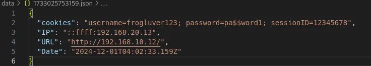JSON file with visitor&#x27;s IP address and cookies